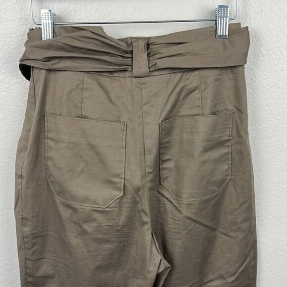 Cartonnier Tan Trousers Pleated Front High-Rise Tie Waist Tapered Leg Crop Pants - Picture 7 of 15